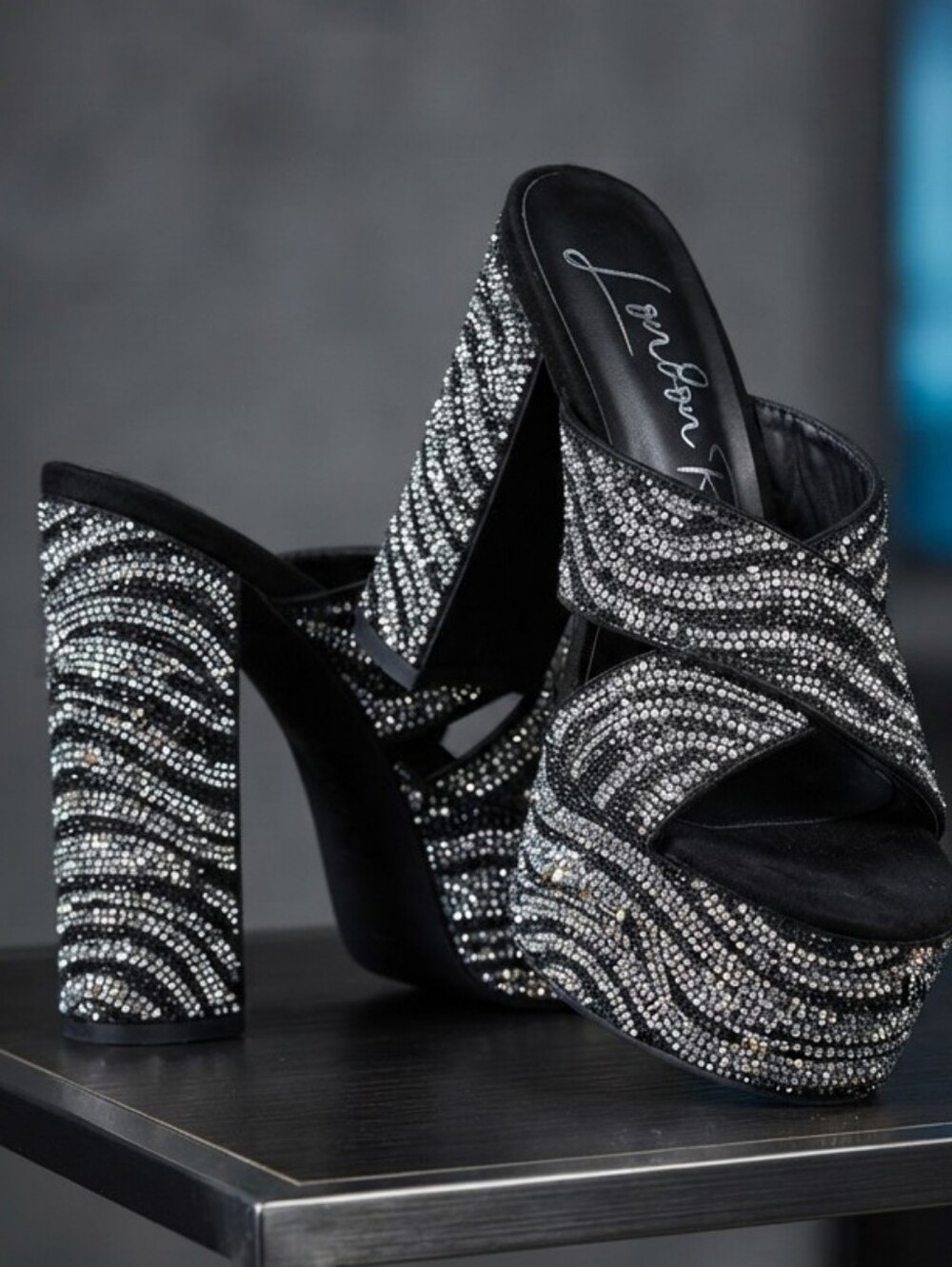 London Rag Rhinestone Zebra Platform Mules 7 - Picture 8 of 11